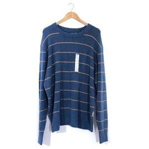 Arizona Jeans Men’s Plus Blue Brown Striped Long Sleeve Crew Sweater Top XXL